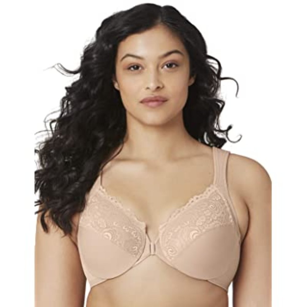 Glamorise Women's Plus Size Full Figure Wonderwire Front Close Bra #1245, Cafe,